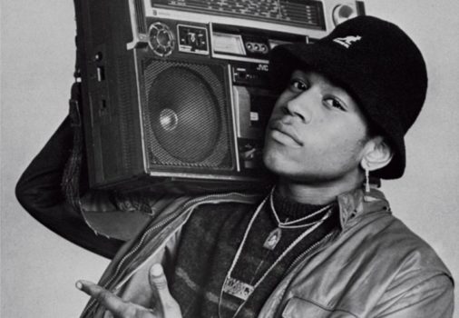 A black-and-white photograph of hip-hop artist LL Cool J circa 1985.