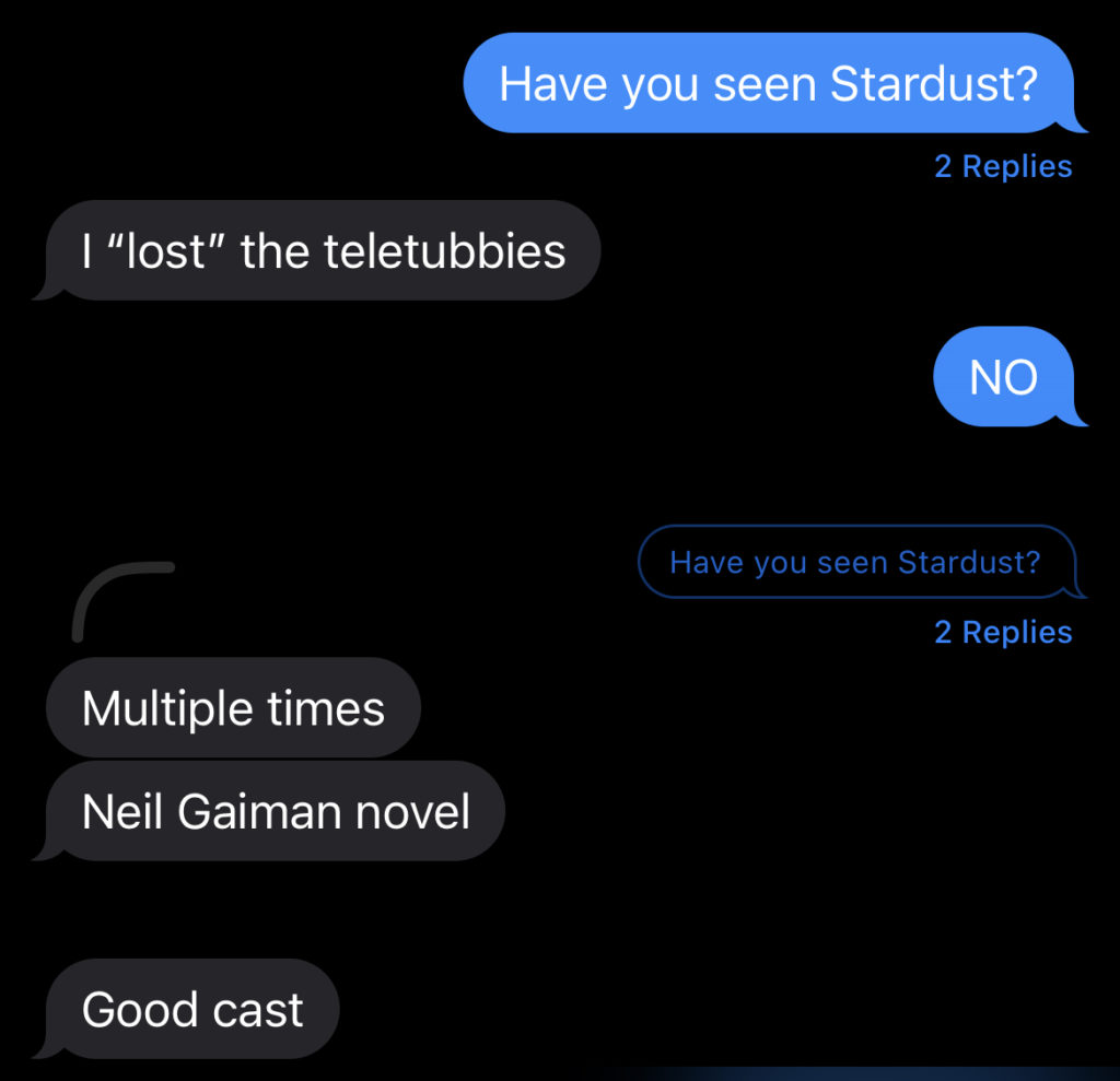 A text message about about Stardust.