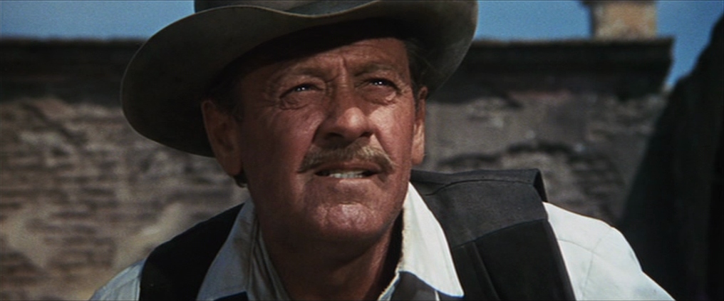 A grizzled older man (William Holden) with a mustache and hat.
