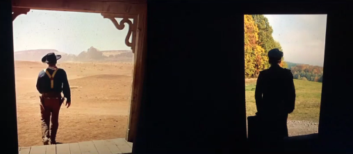 ABOVE: Mr. Chow (Tony Leung) in the final moments of In the Mood for Love (2000). 
BELOW LEFT: Ethan Edwards (John Wayne) in the final frames of John Ford's The Searchers (1956). BELOW RIGHT: Colonel Hans Landa (Christoph Waltz) in the opening scene of Quentin Tarantino's Inglourious Basterds (2009).