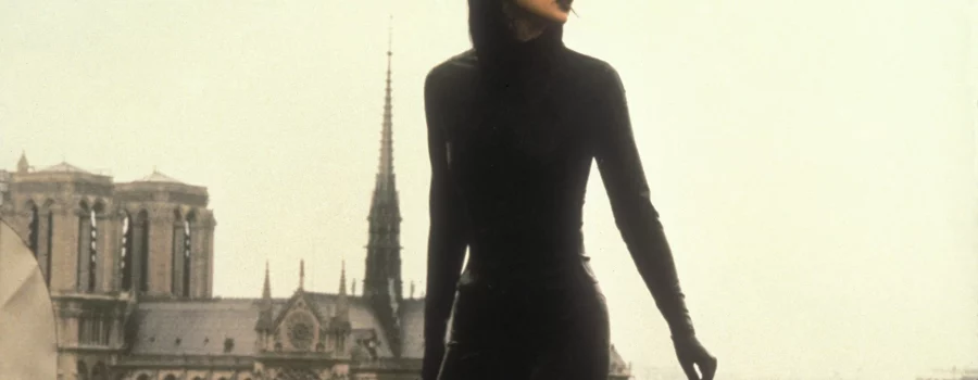 Maggie Cheung, a Hong Kongactor, donning the titular Irma Vep's catsuit on a rooftop overlooking Paris.