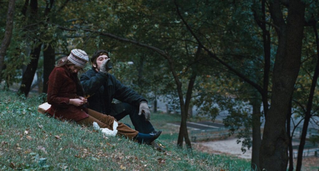 Two people sitting in a park