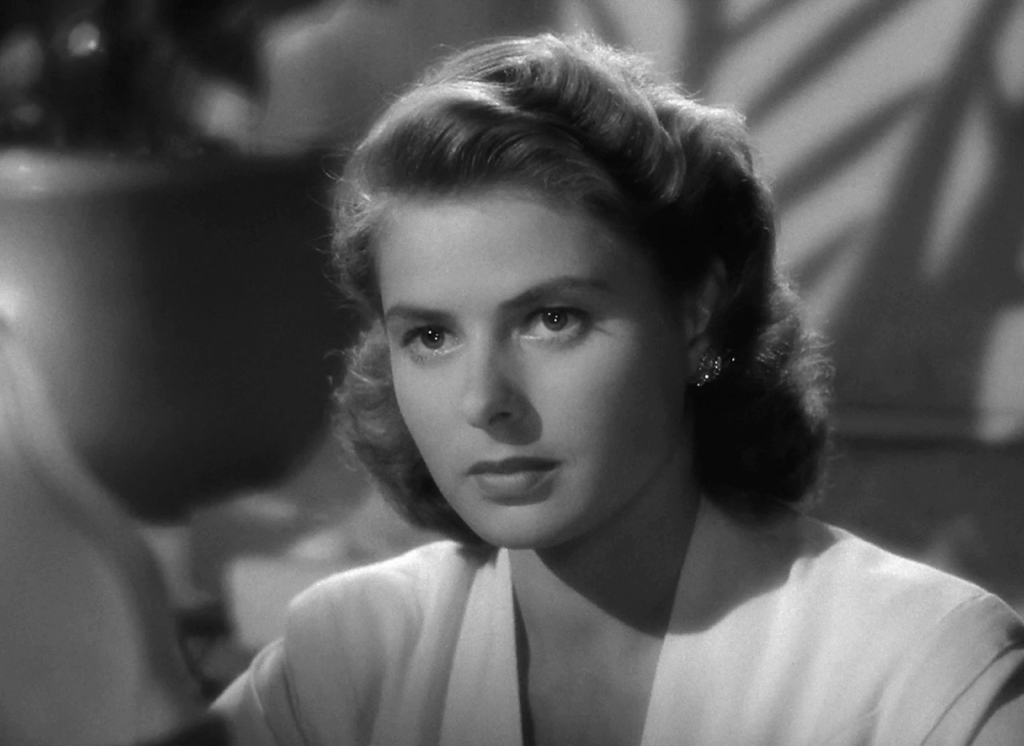 Ingrid Bergman close-up as Ilsa Lund.