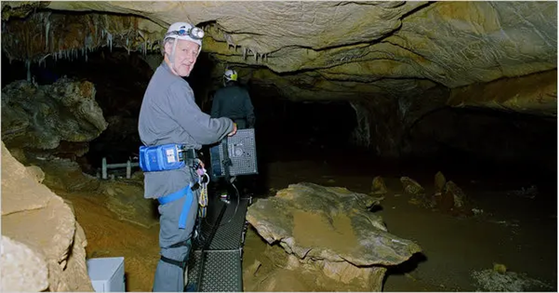 A film crew visits a cave