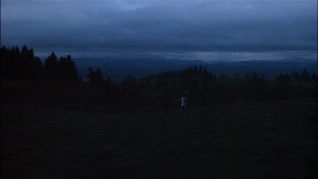  A wide dark landscape shot, with a small Chief Bromden running off into the background