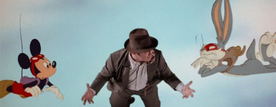 Detective falling with rabbit & mouse.