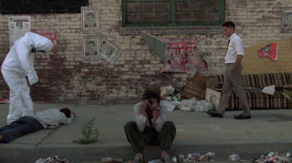 Emilio Estevez’s character “Otto” takes a stroll through the chaotic nightmare of Downtown Los Angeles”