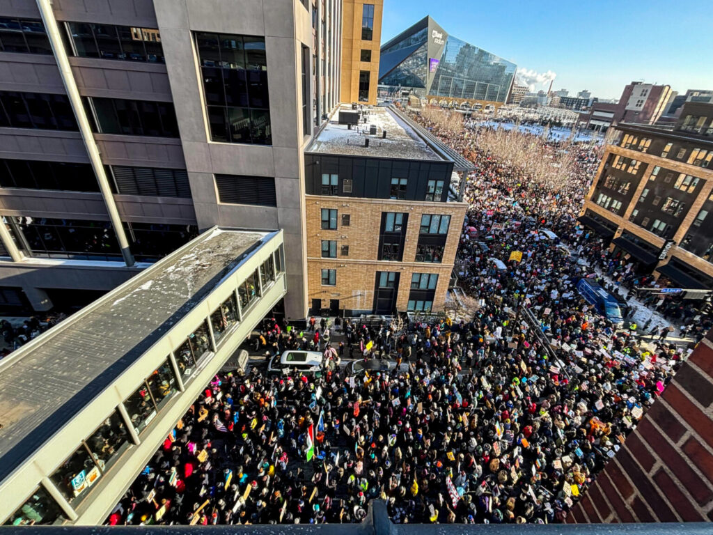 Tens of thousands of Minnesotans march against ICE through Minneapolis on Friday, January 23rd, 2026.